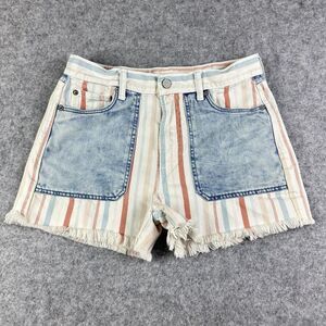 American Eagle Shorts Womens 6 Striped Mom Short Patch Pockets Cut Off Denim*